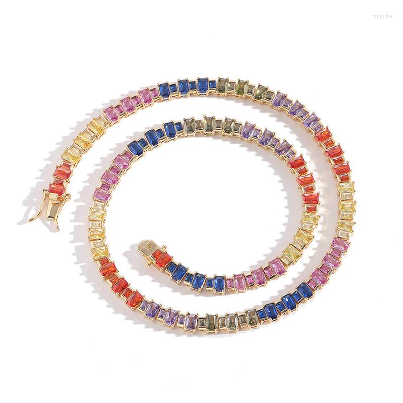 

Choker Europe America Necklace Fashion Copper Inlaid Geometric Colorful Zircon Short For Women Jewelry