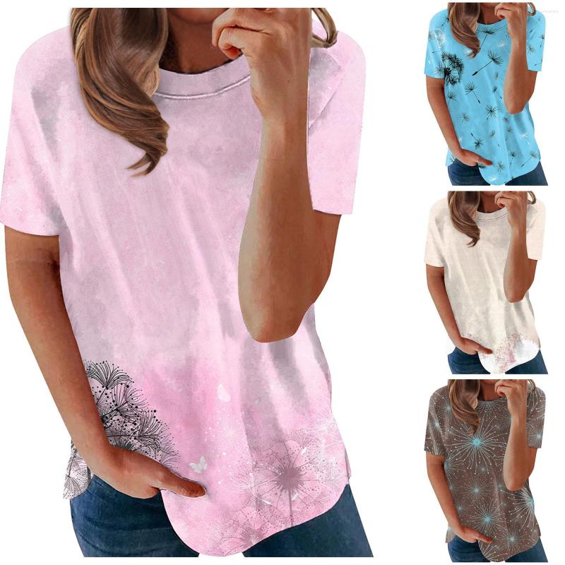 

Women' T Shirts Ladies Short Sleeve Shirt Dandelion Printed Top Fashion Casual Crew Neck, Beige