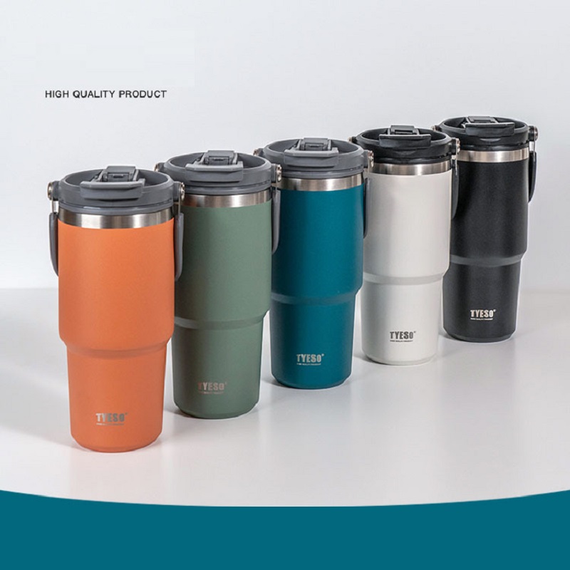 

high quality Drinkware Mugs Tumbler new portable ice Ba car cup car coffee water cup stainless steel large capacity insulation sports pot Style with handle with straw, White