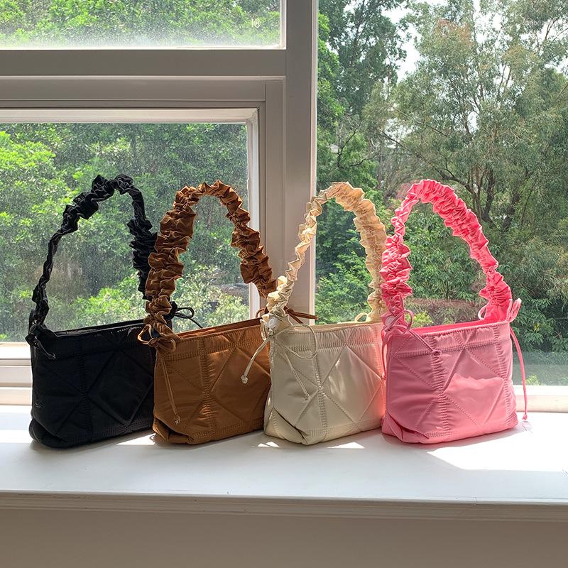

Evening Bags Casual Nylon Women Shoulder Designer Ruched Strap Crossbody Bag Quilted Messeneger Small Tote Female Shopper Purse 2023, Brown