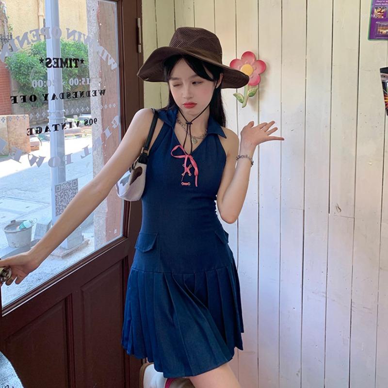 

Casual Dresses Pure Niche Design To Hang A Neck Dress Son Spring 2023 Female Accept Waist Show Thin Hem Pleated, See chart