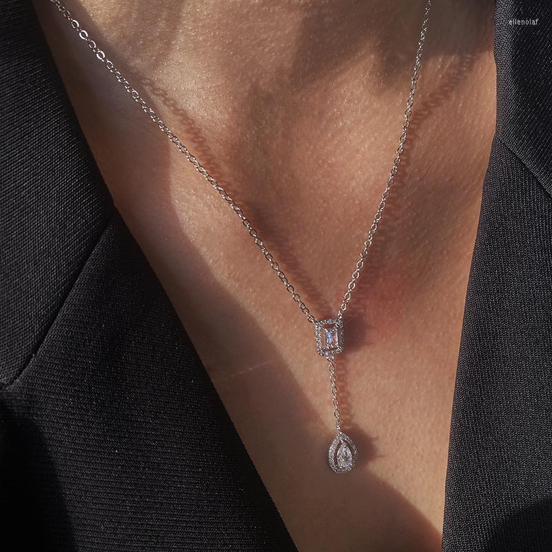 

Chains Simple Design CZ Square Pendant Long Necklace For Women Geometric Metal Clavicle Chain Female Summer Jewelry Accessories