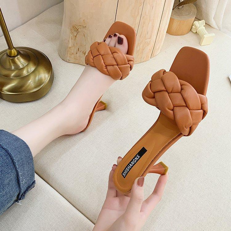 

Slippers Women's Shoes High Heel Thin Square Knitting Sandals, Blue