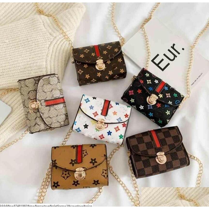 

Handbags Handbag Pu Leather Print Kids Fashion Designer Flower Square Girl Princess Messenger Bag Accessories Mini Purse Wallet Drop Dh74A