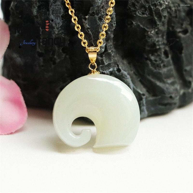

Chains Natural Gold Inlaid 18k Hetian White Jade Auspicious Elephant Pendant Necklace Simple Generous Personality Fashion Fine Jewelry