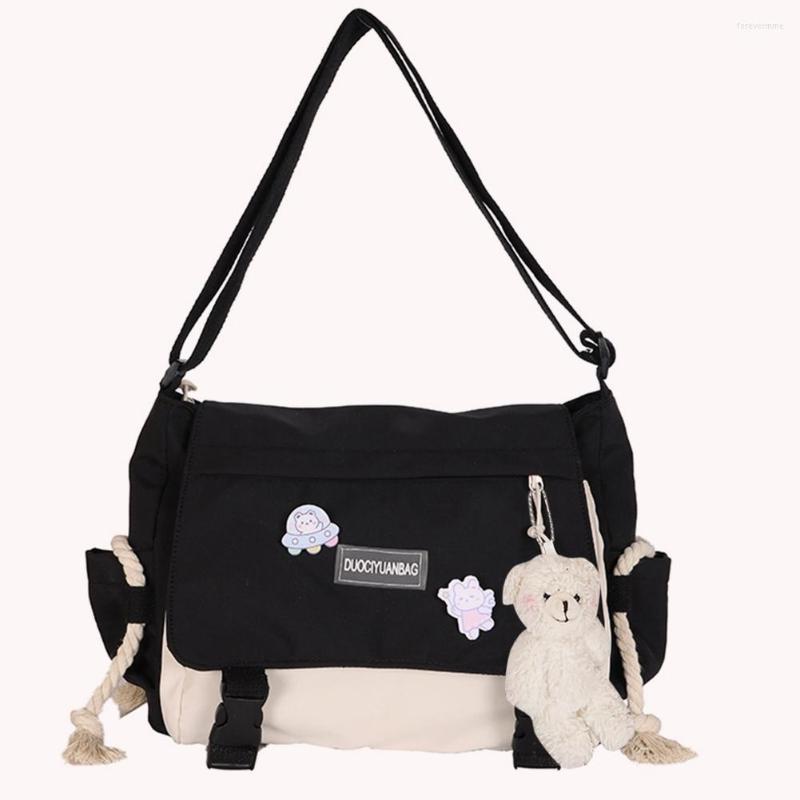 

Evening Bags Harajuku Student Tutorial Bag Large Capacity Ladies Messenger Pouch Hit Color Casual Shoulder Zipper Pocket For Work Sports, Black