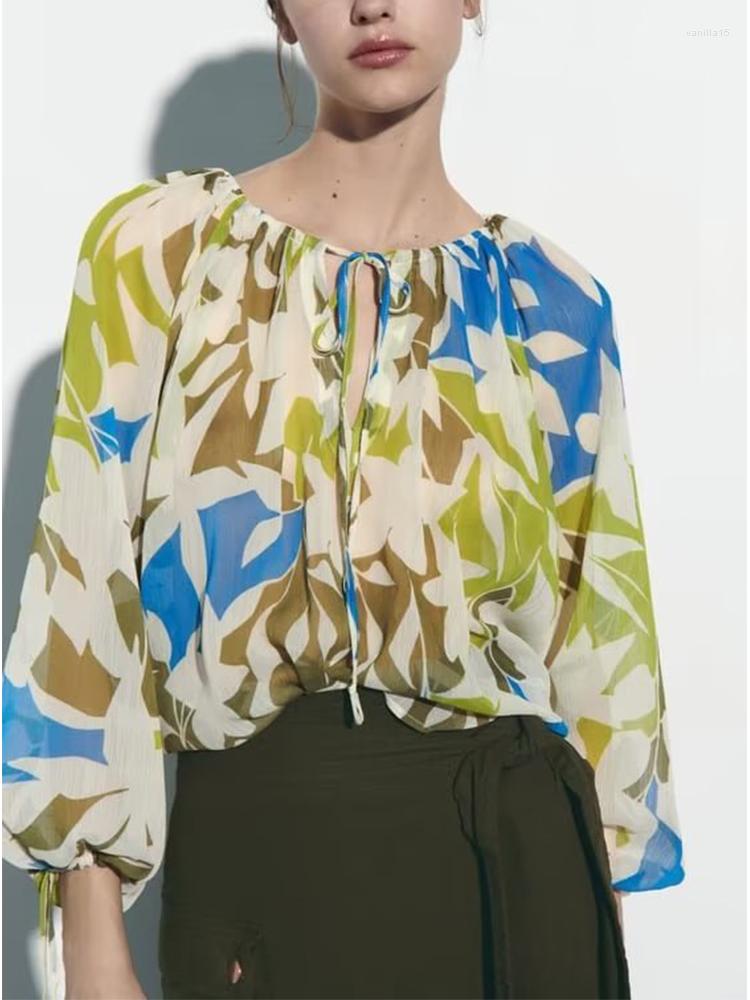 

Women's Blouses Print Women Tied Thin Loose Shirt For Long Sleeve O Neck Top Female All-Match Shirts And, Multi