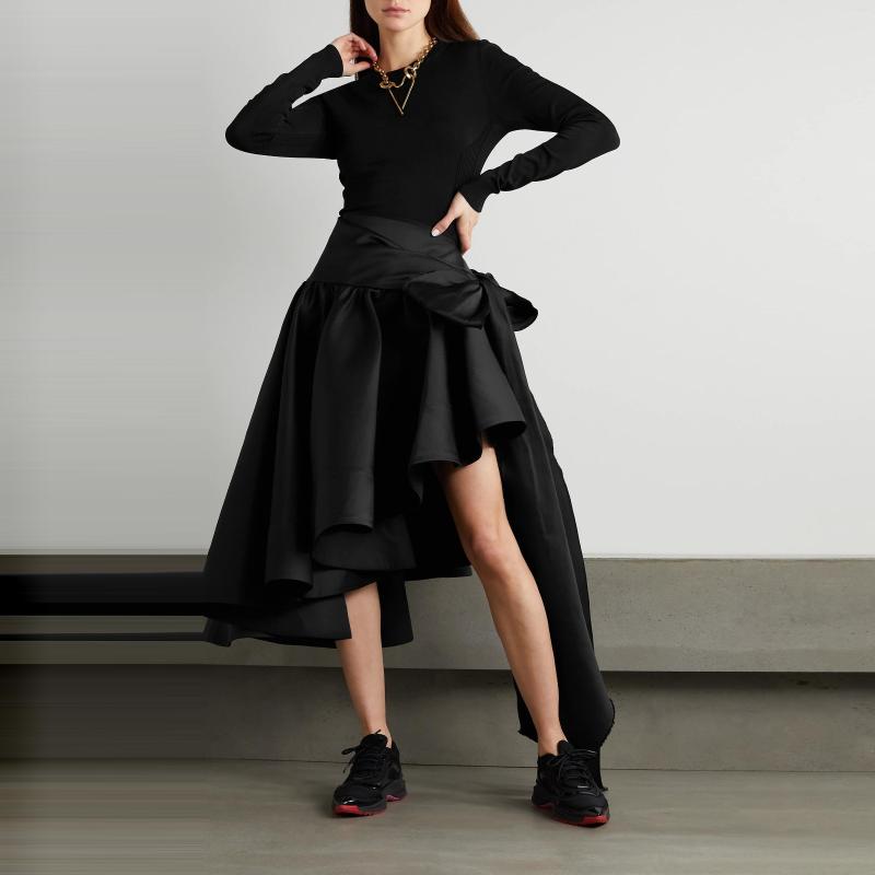 

Skirts Asymmetric Recycled Duchesse-Satin Skirt Black Serge Ruffles Wrap Knee Length Bow-Detailed Beauty Party 20s, Blue
