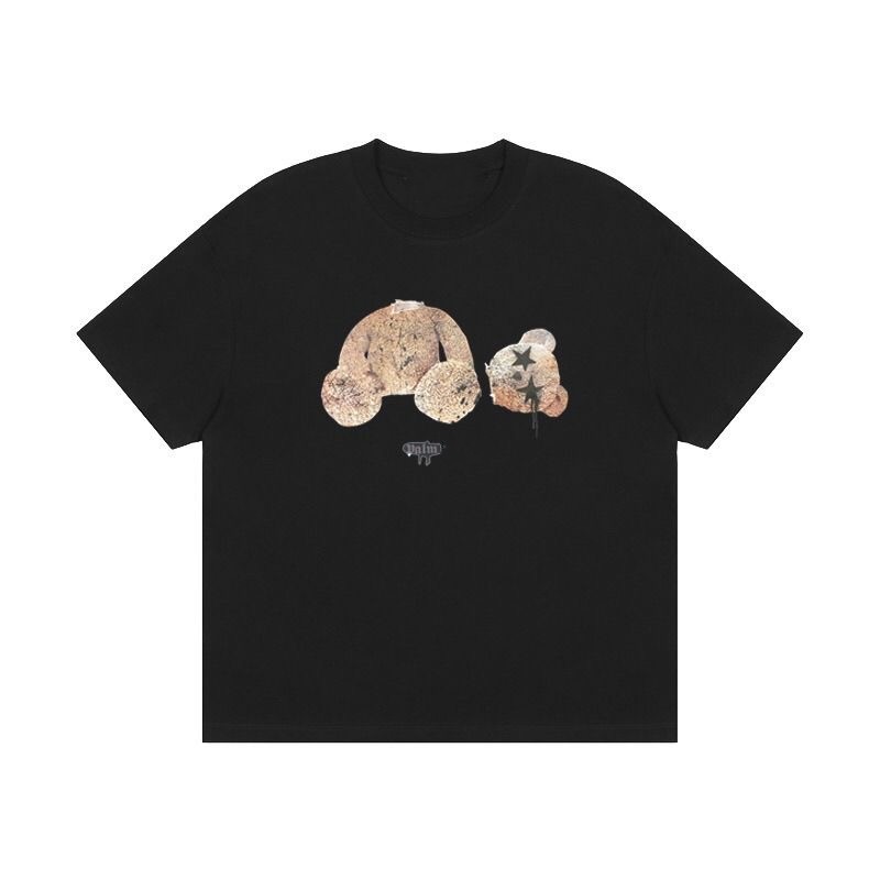 

Men' T-shirts designer short-sleeved shirt summer heavyweight cotton beheaded bear cartoon printed men' and women' half-sleeved T-shirts, Black