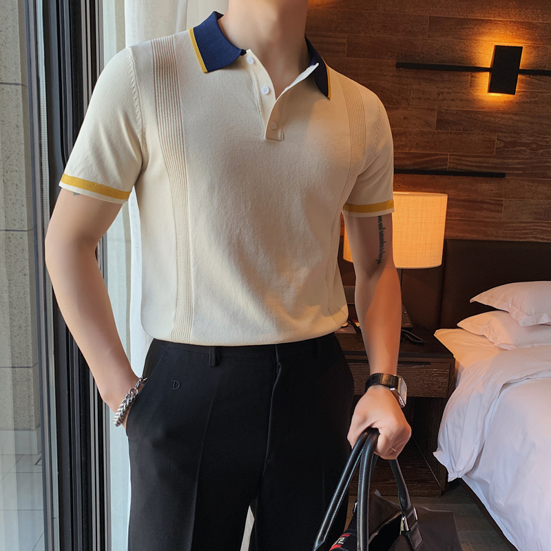 

Men's Polos Men Short Sleeve Polo Stripe Color Matching Fashion Collocation Cross-border Lapels Men Short Sleeve Polo Shirt Tops S-4XL 230414, White