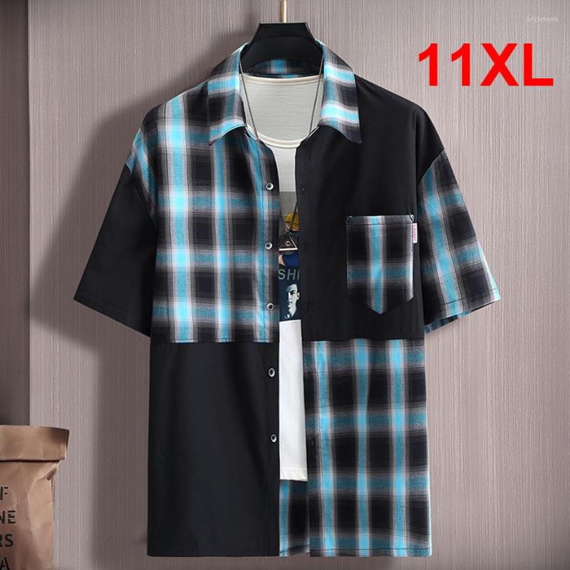 

Men's Casual Shirts Patchwork Color Block Plaid Men Summer Short Sleeve Male Plus Size 10XL 11XL Shirt Hip Hop Streetwear, Color 2