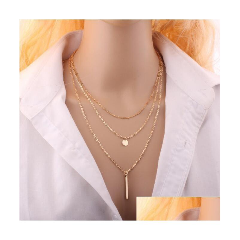 

Pendant Necklaces New Arrival Charm Jewelry Women Punk Style Pendants Copper Beads Mtilayer Necklace 2Colors Golden Sier Nec Dhgarden Dh2Dh