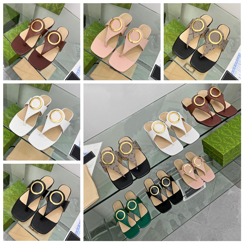

2023 New women designer leather sandal Genuine Leather Flip Flops slippers foothold ladies black g flat sandal sandal rubber flat shoes designer shoe with box, Color:4