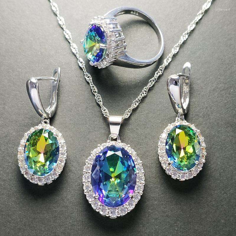 

Necklace Earrings Set Inlaid Zircon Jewelry Color Treasure Bridalr Party Cubic Zirconia Rings Jewellery, Picture shown