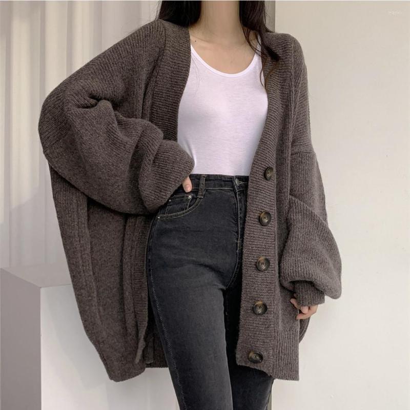 

Women's Jackets Autumn And Winter V-Neck Single-Breasted Loose Lantern Long Sleeved Knitted Cardigan Sweater Coat Female Casual, Gray