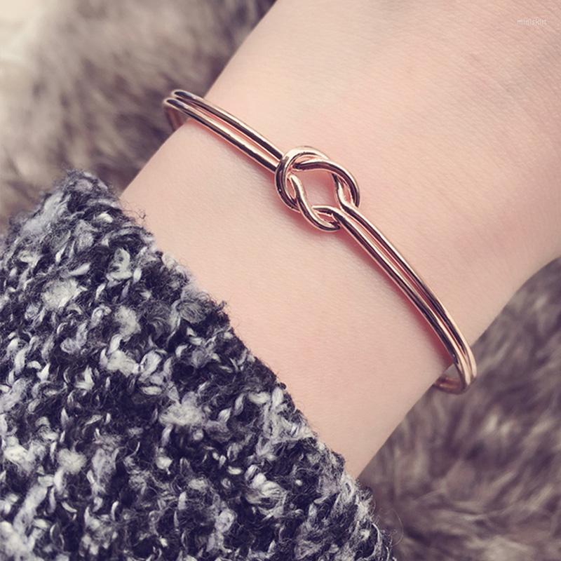

Bangle Fashion Double Heart Knot Open Bracelet Manchette For Women Girls Wrist Cuff Hand Bracelets Jewelry Christmas Gifts