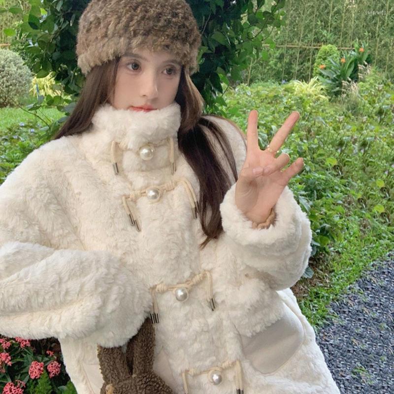 

Women's Fur Autumn Faux Coat Women's Winter Jacket Artificial Hair Overcoats Female Loose Warm Thicken Ladies Chic Solid Outwear, White