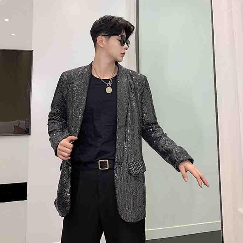 

Men' Suits Slim Korean DJ Nightclub Men' Sequins Ins Glitter Coat Autumn Show Suit Personalized, Black