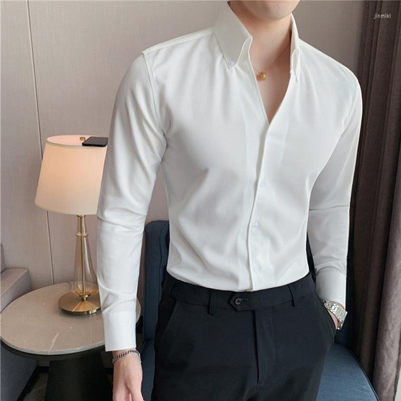 

Men' Dress Shirts Men Fashion Design V-Neck Business Shirt Long Sleeve Groomsmen Stage Perform Male Office Casual Wear, Black