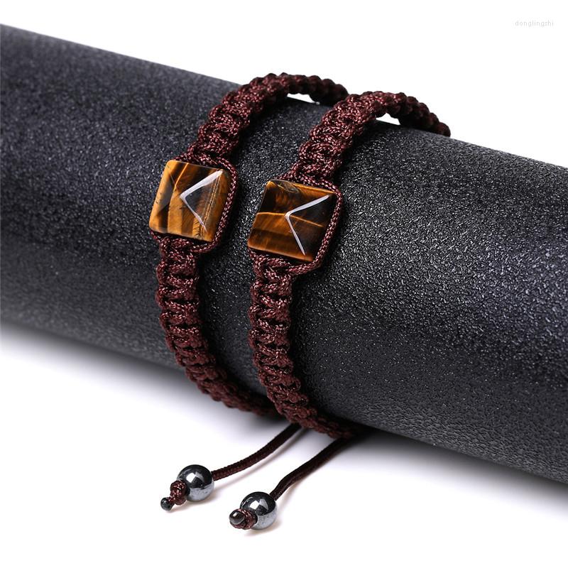 

Strand Handmade Weave Rope Yoga Bracelets Bangles For Women Men Braided Natural Tiger Eye Stone Crystal Pyramid Bracelet