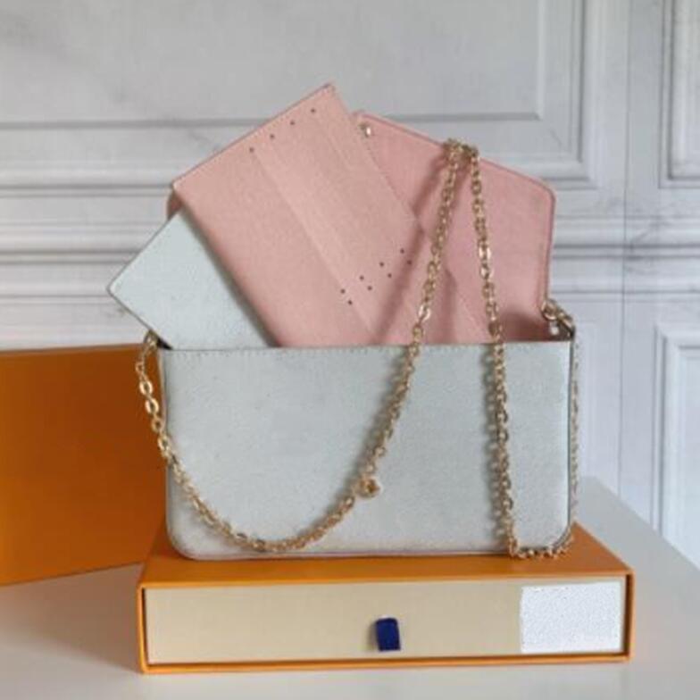 

Luxury Designer Woman Bag with box handbag women shoulder bags purse fashion wholesale with pattern flowers letters checkers grid three in one, Brown flower-pink inside
