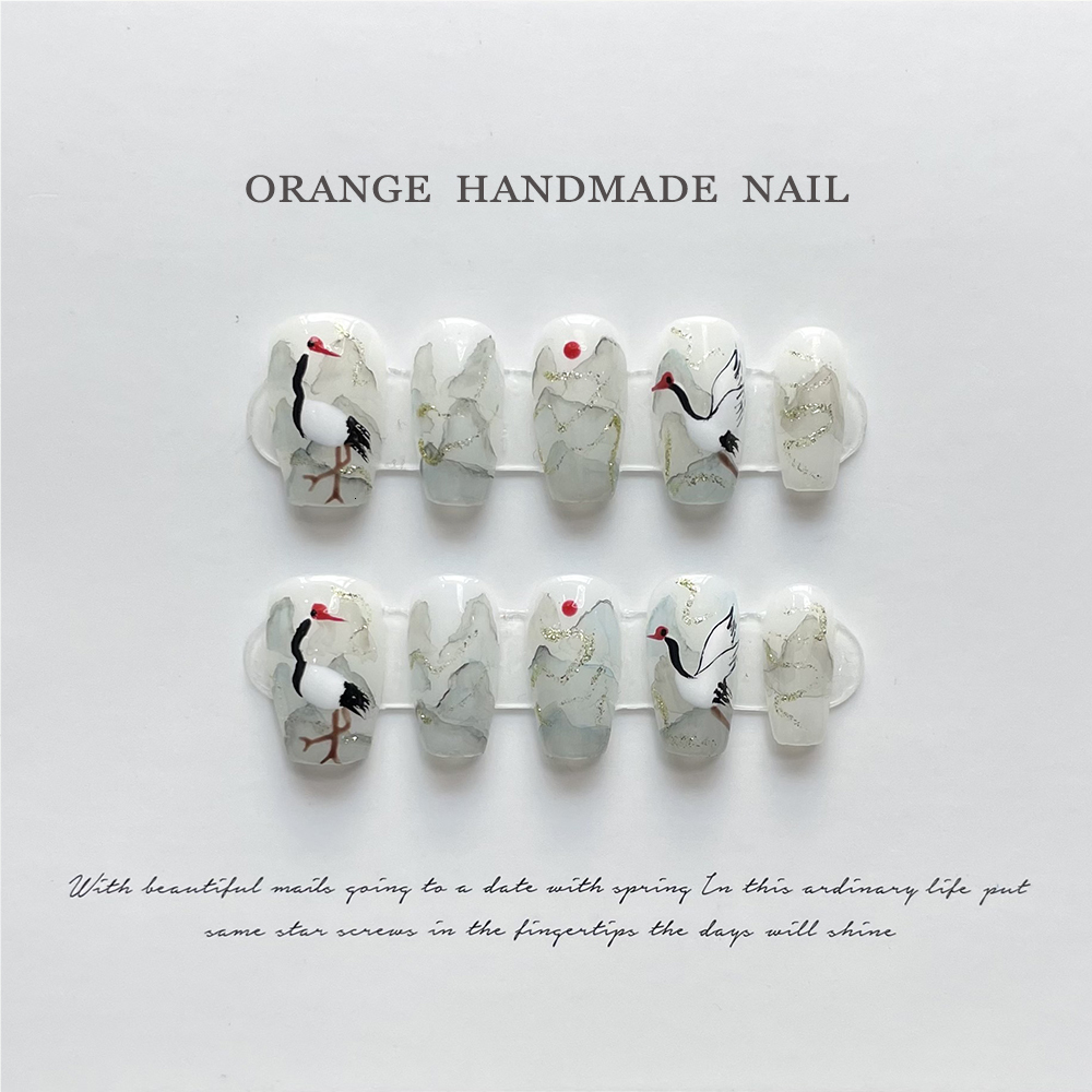 

False Nails Handmade Press On Nails Hand-Painted Design Luxury Full Cover Coffin Manicuree Wearable Fake Nails XS S M L Size Nail Art 230413, Black