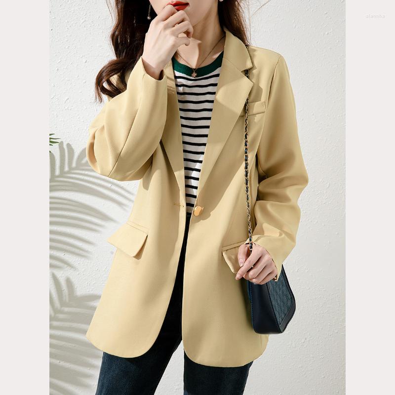 

Women's Suits UNXX Shoulder Pad Design Korean Suit Jacket Single Button Solid Loose Casual Blazer Office Lady Notched Collar Jackets, Yellow