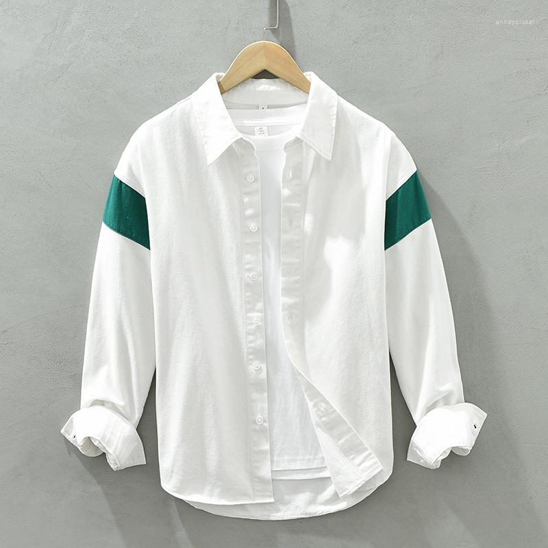 

Men's T Shirts High-end Pure Cotton Trend Color Matching Fashion Long Sleeve Shirt Men Spring Autumn 2023 Casual Senior Jacket, Green