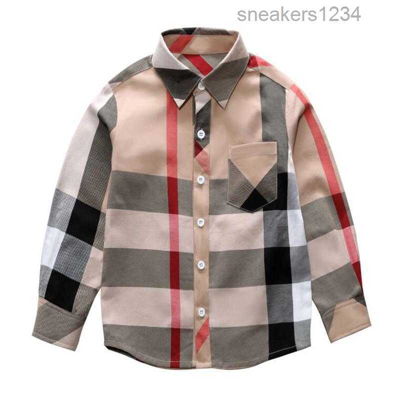 

Fashion Boy Kids Shirt Clothes 3-8Y Spring New Long Sleeve Big Plaid T-Shirt Toddler Brand Pattern Lapel Whole3016, Khaki