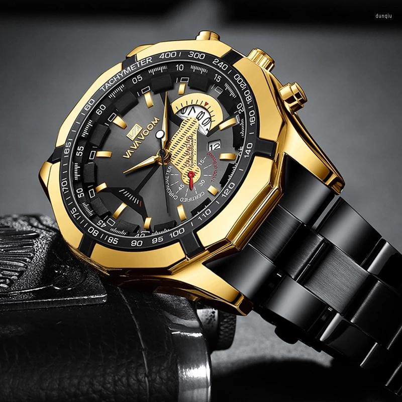 

Wristwatches 2023 Men's Sports Watches Fashion Stainless Steel Luxury Luminous Waterproof Calendar Quartz Relogio Masculino, Black