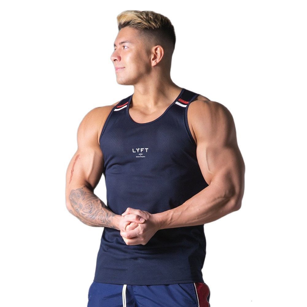 

Men's Tank Tops Mesh Quick Dry Men Gym Fitness Bodybuilding Sports Sleeveless Shirt Male Summer Casual Stringer Singlet Vest Clothing 230414, Navy (no logo)