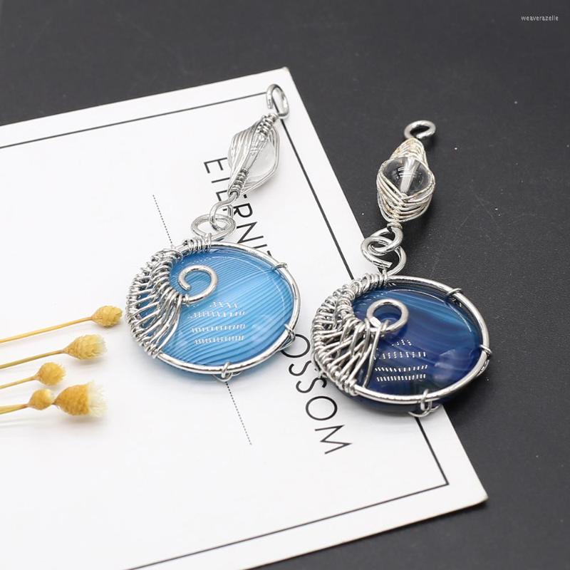 

Charms Natural Stone Pendant Round Metal Winding Edging Stripe Agates For DIY Jewelry Necklace Bracelet Earring Accessory Making