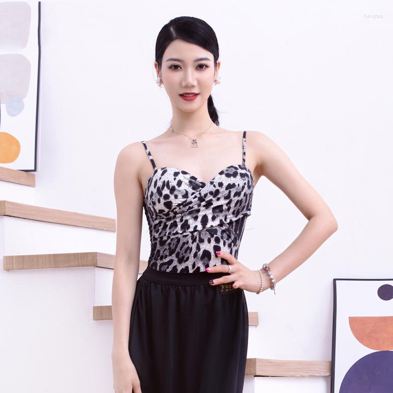 

Stage Wear Latin Dance Tops For Women Adult Sexy Leopard Print Suspender Practice Clothes Samba Costumes DN9690, Black