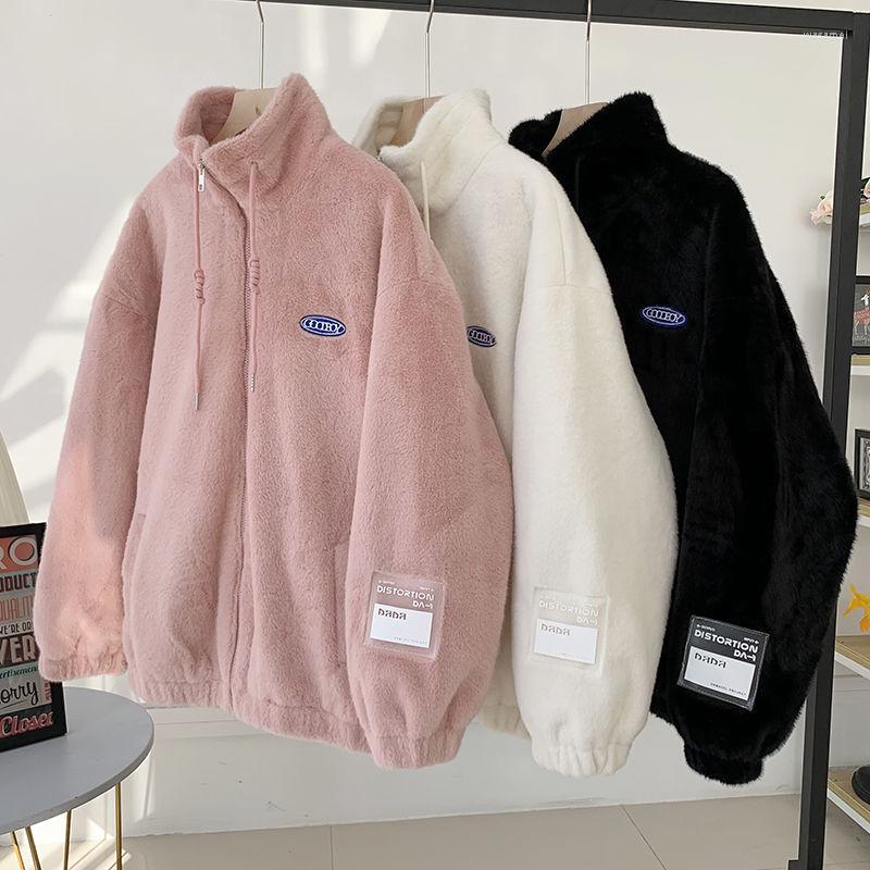 

Women' Fur 2023 Winter Thicken Warm Lamb Wool Coat Zipper Stand Neck Women' Oversized Fleece Outerwear Female Jackets Outwear, White