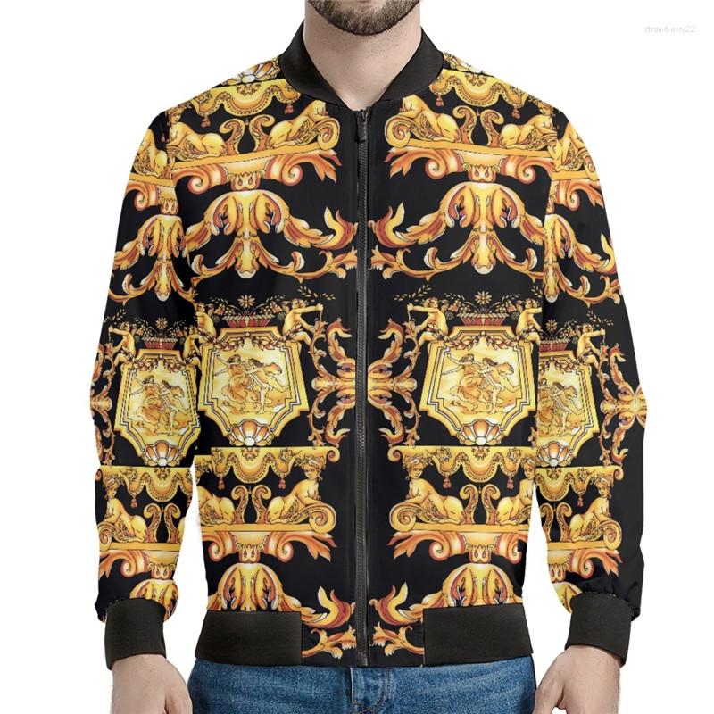 

Men's Jackets Luxury Golden Floral Print Men Jacket Spring Autumn Outdoor Fashion Clothing For Party Coats Leopard Zipper Top 4XL Dropship, Gray