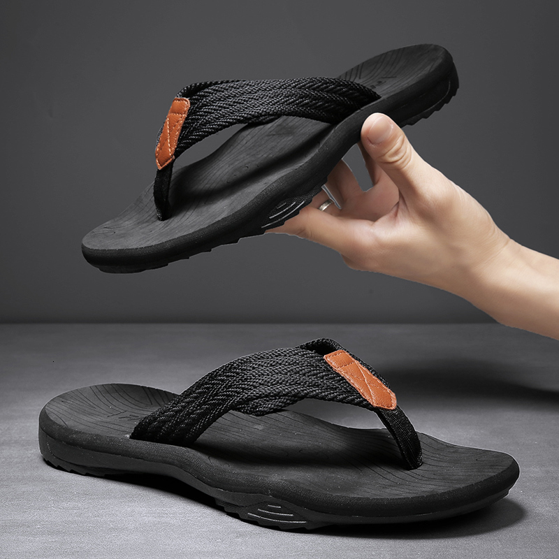

Slippers High Quality Brand Fashion Men Flip Flops Summer Beach Casual Breathable Thicken Outdoor 230328, Black gray