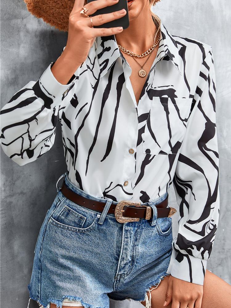 

Women' Blouses Women Vintage Blouse Shirt Long Sleeve Printed Loose Turn Down Collar Leopard Print Elegant Office Lady Top, Stripe