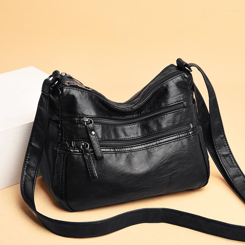 

Evening Bags Fashion Soft Leather Multi-layer Messenger Bag Fashionable And Versatile Women's Middle-aged Mother's Single Shoulder, Black