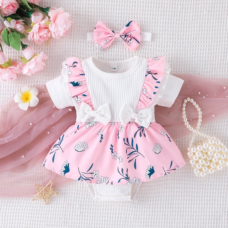 

Girl's Dresses Dress For Kids 324 Months Birthday Style Short Sleeve Cute Cotton Floral Princess mal Ootd born Baby Girl 230413, Pink