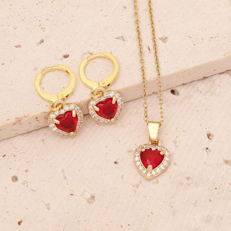 

Necklace Earrings Set Fashion Jewelry Copper Microinlaid Zircon Love Heart Luxury Big CZ Crystal Accessories, Picture shown