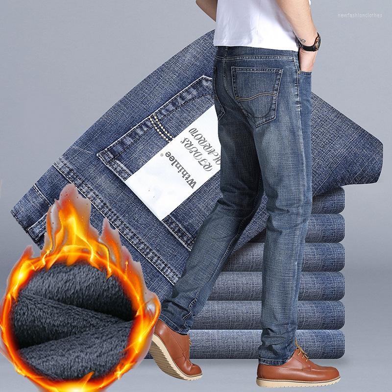 

Men's Jeans High-End Brand Men'S Fleece Warm Winter Loose Straight Stretch Denim Trousers Male Soft And Comfortable Thick Casual Pants, 201-black