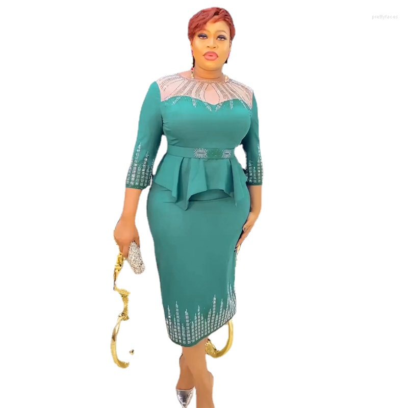 

Ethnic Clothing African Dresses For Women Spring Autumn Africa 3/4 Sleeve Dress Sexy O-Neck Perspective Slim Office Lady Party