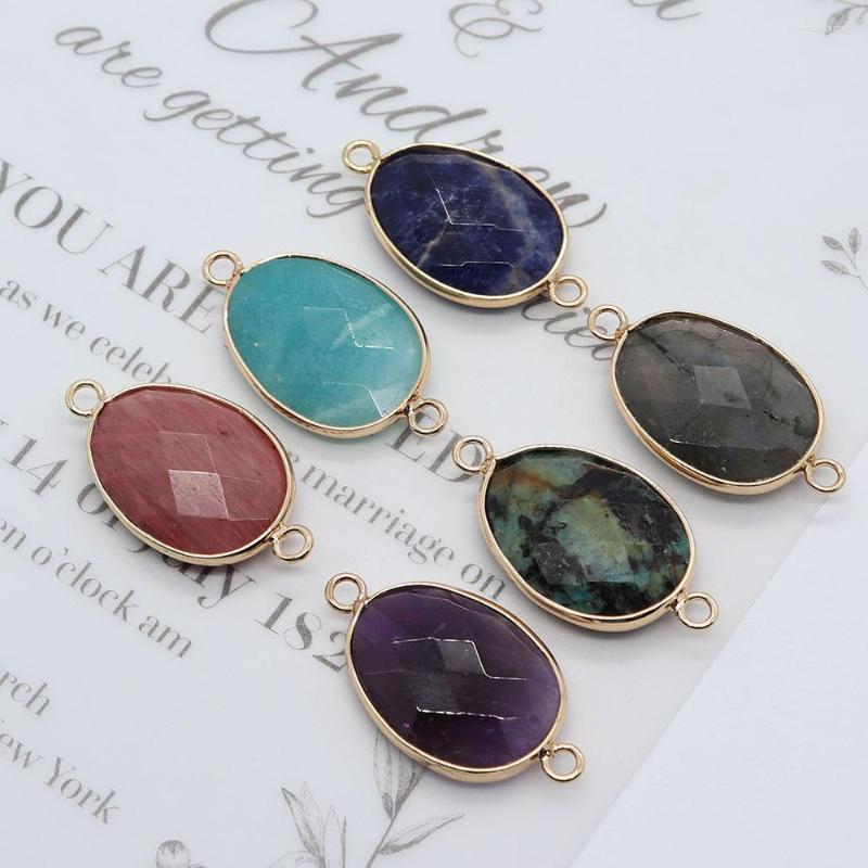 

Pendant Necklaces Natural Stone Faceted Red Pattern Two Hole Connector Amazonite Agate Quartz Exquisite Oval Jewelry Making DIY Necklace