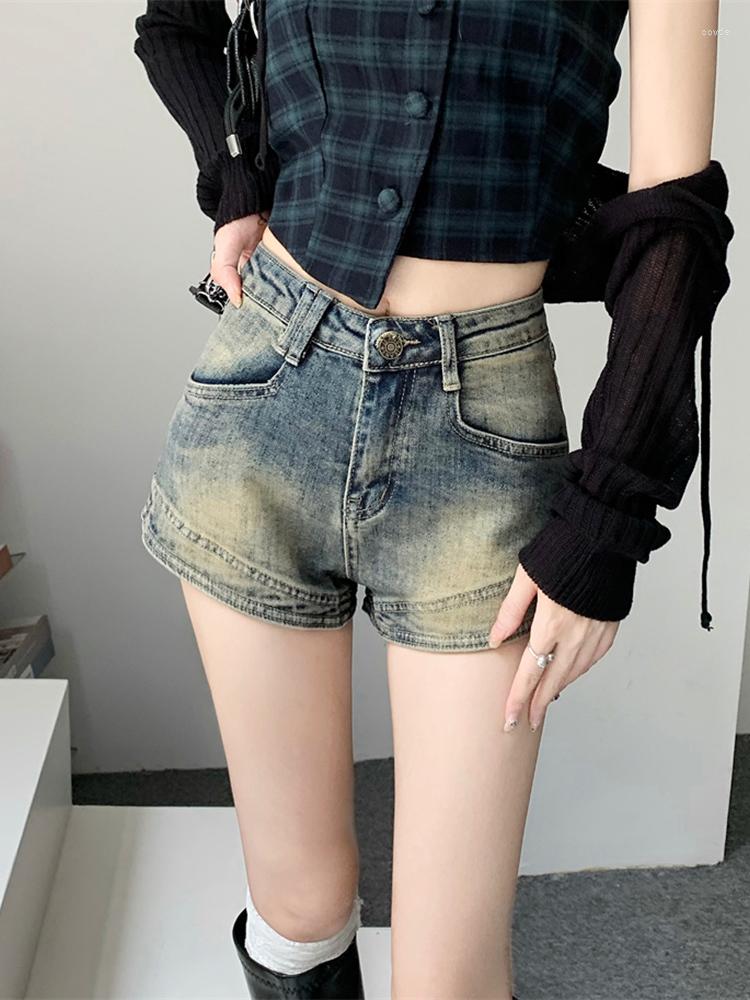 

Women's Shorts Vintage Denim Short For Women High Waisted Do Old Pockets Jeans Pants Summer 2023 Office Ladies Slim Korean, Blue