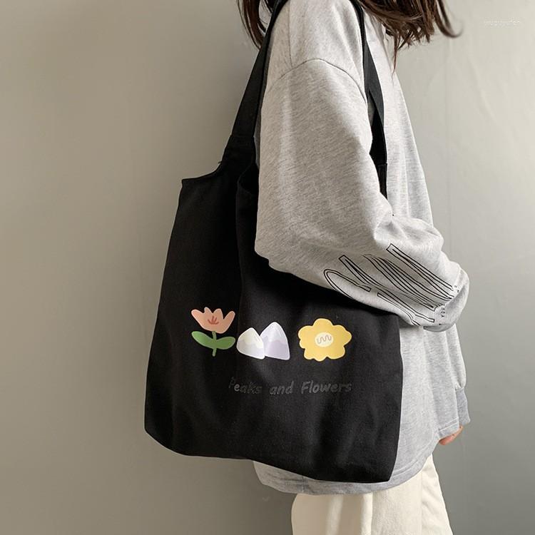 

Evening Bags Women Canvas Shoulder Large Capacity Cartoon Animal Books Handbag Tote Flowers Bag Big Travel Purse For Ladies