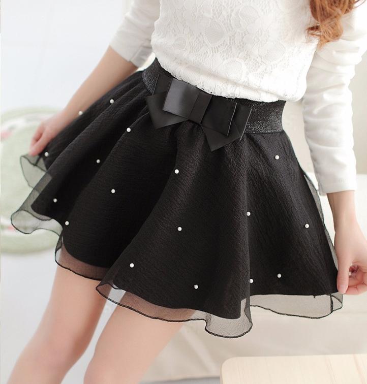 

New Women Tutu Pleated Beads Skirts Organza Bow Knot Skirt Sexy High Waist Tulle Skirts Women Skirt1363803, Black