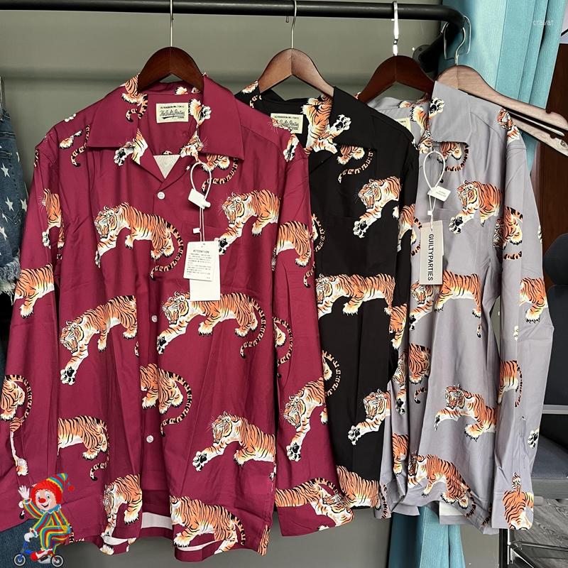 

Men' Casual Shirts Men Women WACKO MARIA Shirt Tiger Full Print High Quality Original Label Couples Long Sleeve