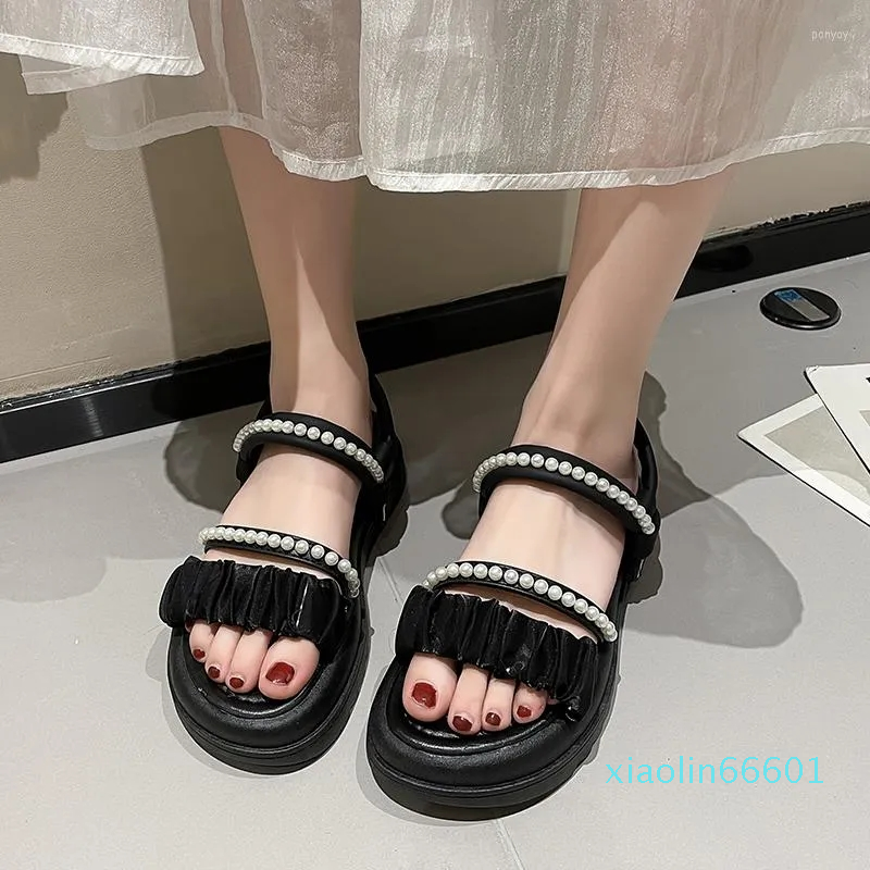 

Sandals 2023 Ladies Shoes Lace-up Cuff Women's Summer Daily Women String Beadshoes Zapatos Mujer, Black