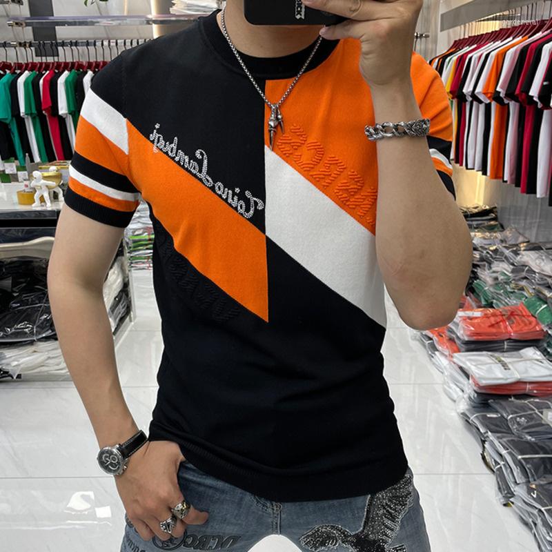 

Men's T Shirts 2023Tee Shirt Homme Personalized Jacquard Drill Slim Fit Elastic Ice Silk Short Sleeve T-shirt Round Neck Sweater Men Tshirt, Black