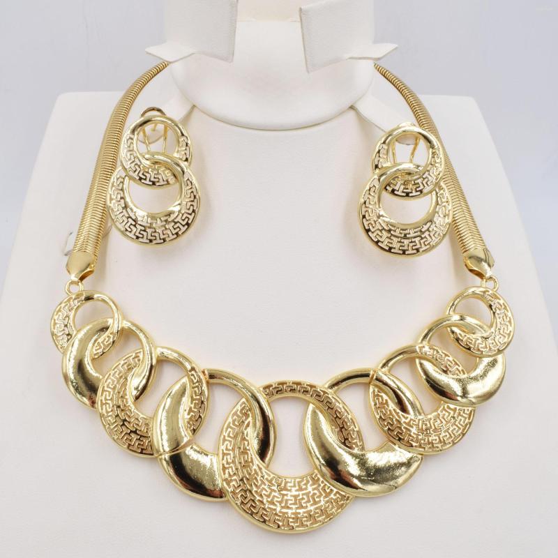 

Necklace Earrings Set High Quality Gold Color Jewelry For Women Dubai Bride Wedding Wife Gift Gem, Picture shown